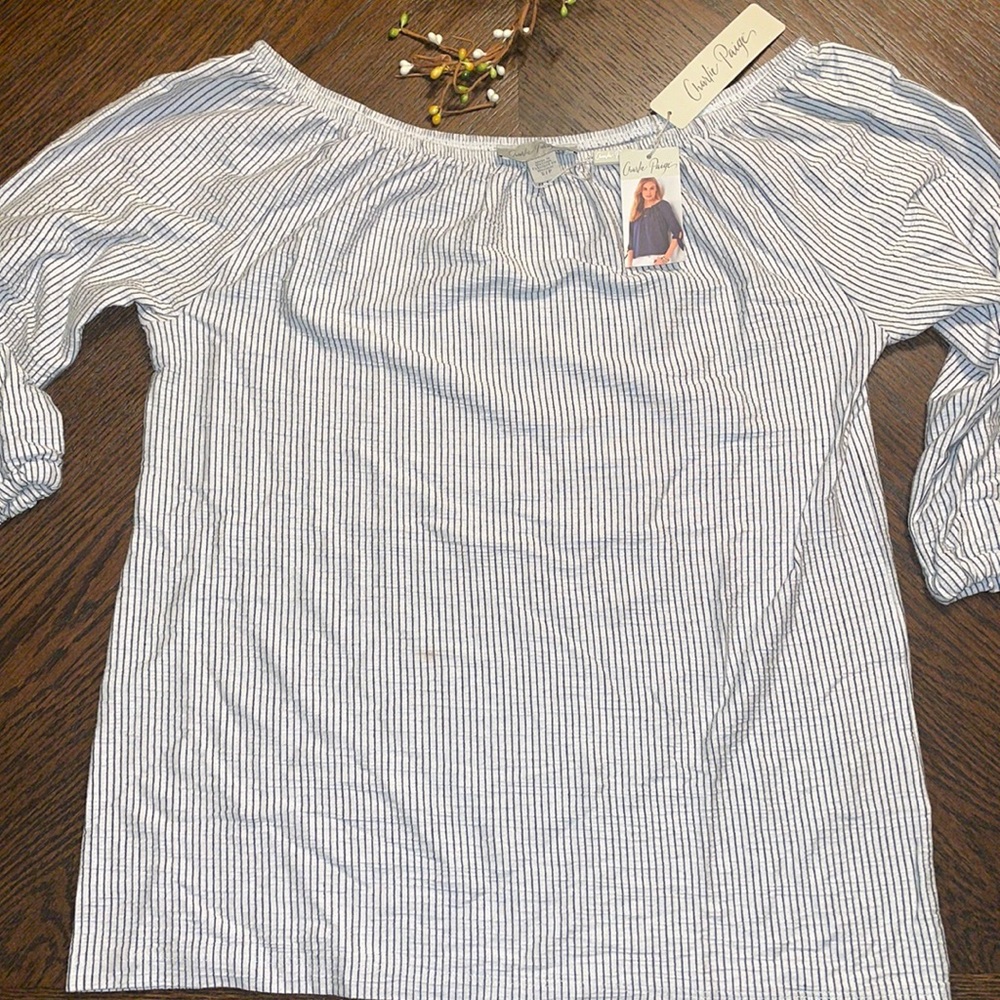 Charlie Paige - gingham Boho Peasant striped blouse Size Small- NWT